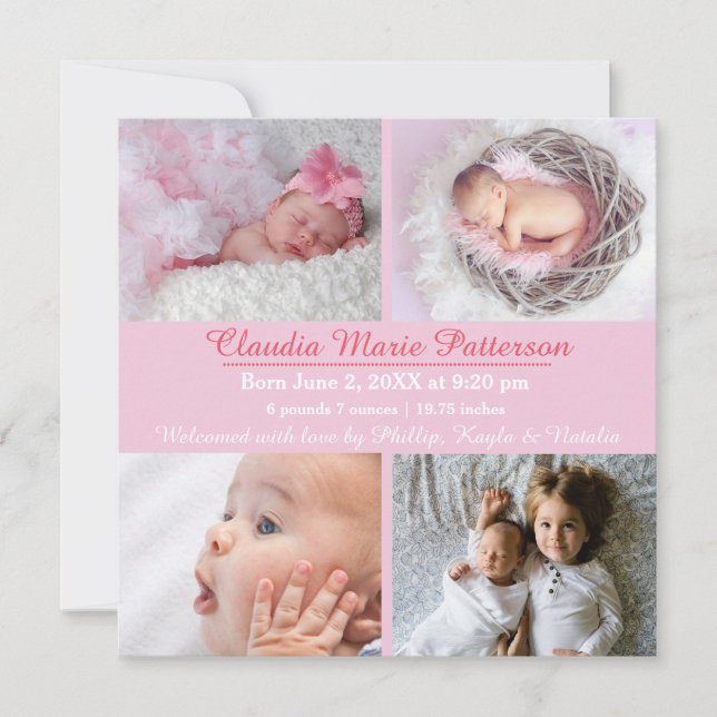 Rosa 4 fotos - Anuncio de nacimiento (Anverso)