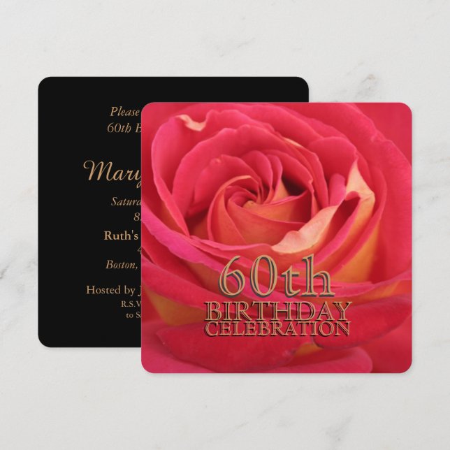 Rosa 60.ª invitación Personalizado de la celebraci (Anverso / Reverso)