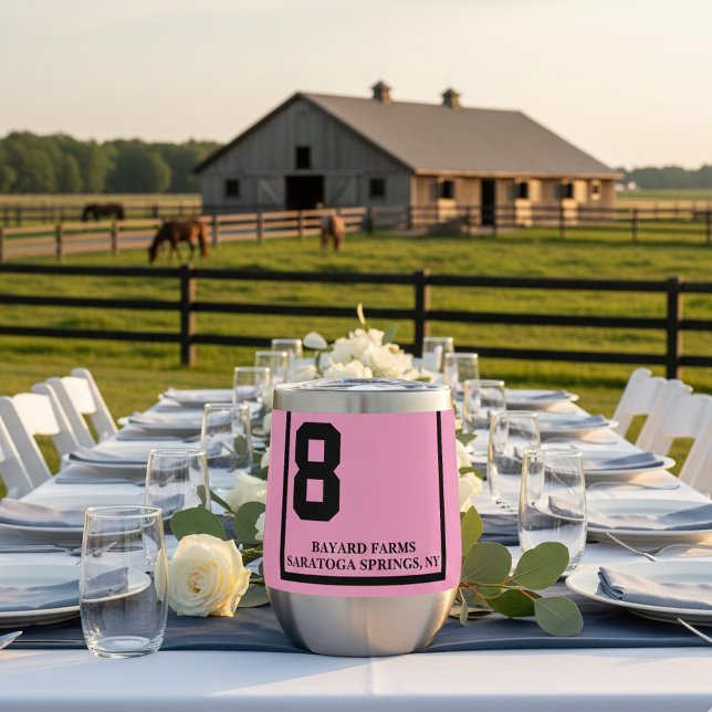 Rosa 8 Carrera de caballos Derby Personalizada (Custom pink horse number 8 saddle cloth wine tumbler. All text can be personalized)