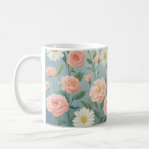 Rosa acuarela y flores de margarita café taza