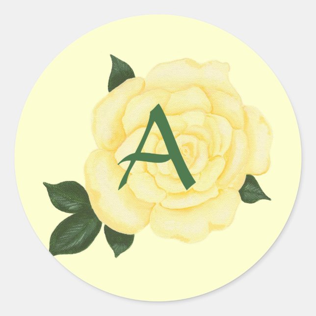 Rosa amarilla, pegatinas de boda monograma (Anverso)