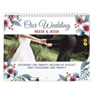 Rosa, amarillo y azul floral Nuestro calendario Bo