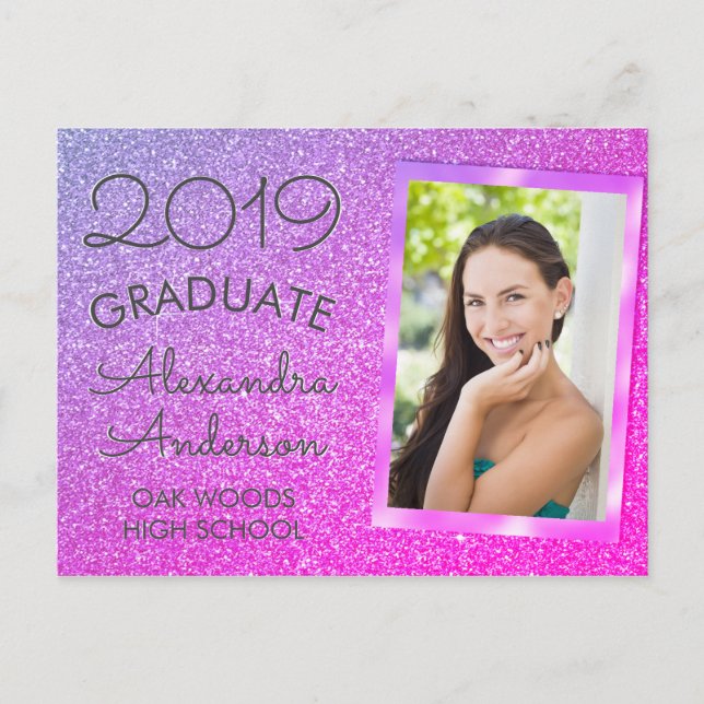 Rosa - Anuncio de graduación de Purpurina morado (Anverso)