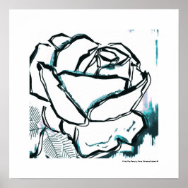 Rosa Aqua Blanca Negra Moderna - Flor de Arte Pop