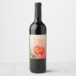 Rosa arte acuarela etiquetas vino tinto bodas