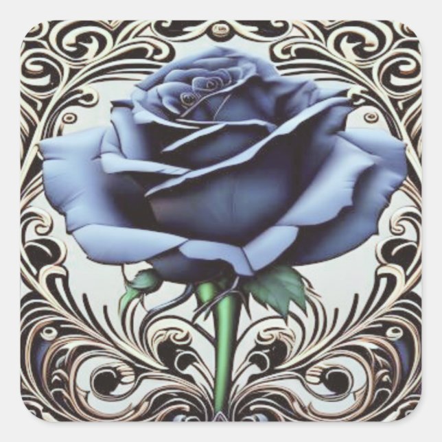 Rosa azul Art Nouveau Pegatina - Elegantes Des Flo (Anverso)