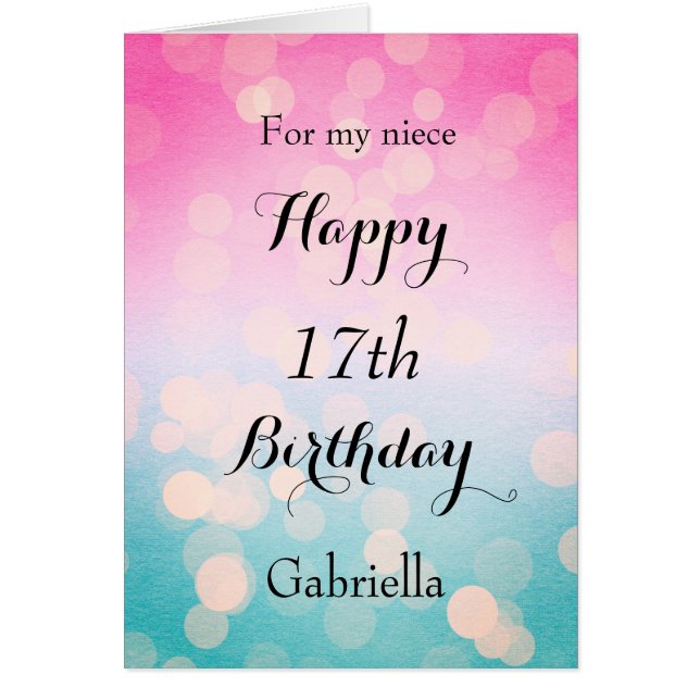 Rosa Azul Bokeh Niece 17° cumpleaños (Frente)