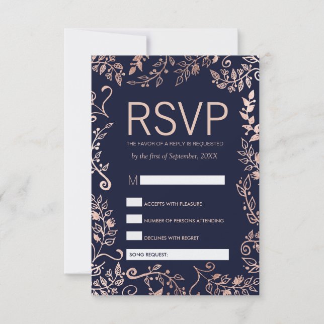Rosa azul de la marina Floral de oro RSVP y petici (Anverso)
