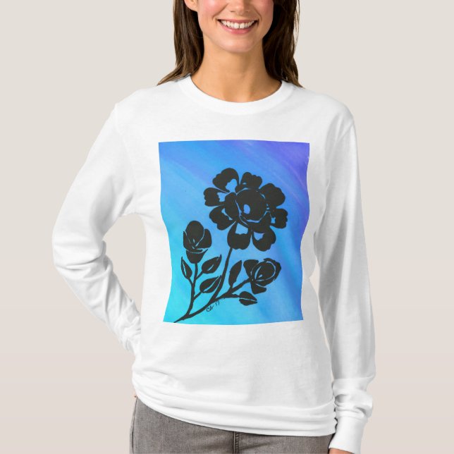 Rosa azul de las mujeres Silhouette camiseta de ma (Anverso)