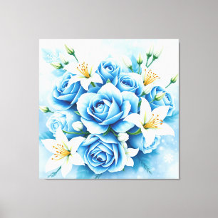 Rosa azul elegante Impresión de arte floral