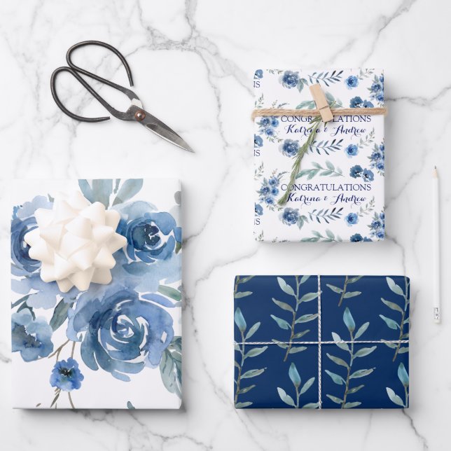 Rosa azul felicitaciones Hojas de papel de ajuste (Anverso)