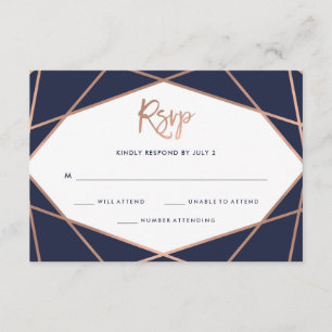 Rosa Azul Medio Oro Goma Geométrica Mitzvah RSVP