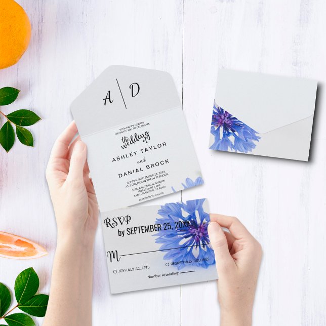 Rosa azul moda floral todo en una invitación de bo (Subido por el creador)