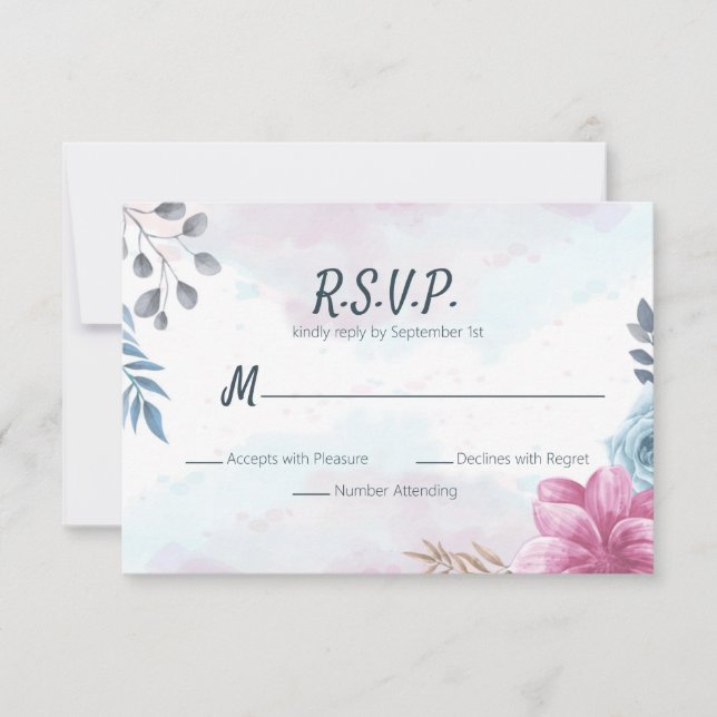 Rosa azul turbio y floral rosa RSVP (Anverso)