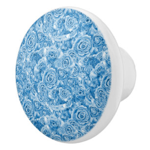 Rosa azul único pomo de cerámica