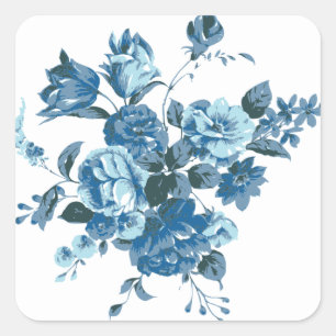 Rosa azul vintage y Pegatinas florales peónicos / 