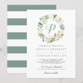 Rosa blanca a rayas| Invitación a la boda monogram