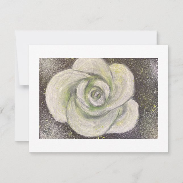 Rosa blanca abstracta sobre tarjeta de fondo negro (Anverso)