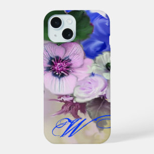 ROSA BLANCA AZUL Y FLORES DE ANÉMONA MONOGRAMA