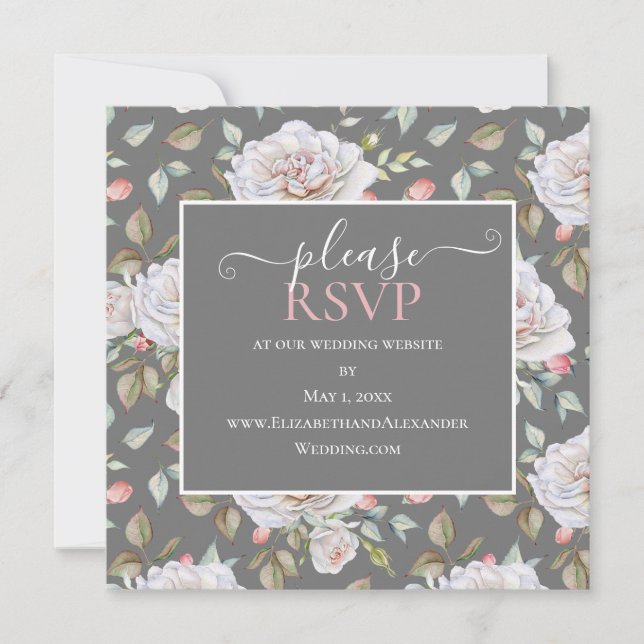 Rosa blanca clásica | Página web de Boda gris RSVP (Anverso)