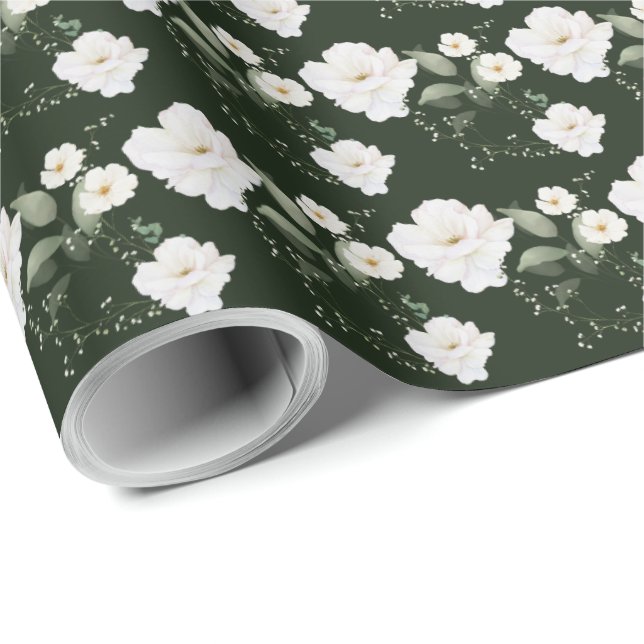 Rosa Blanca sobre papel de envolver de regalo flor (Esquina del rollo)
