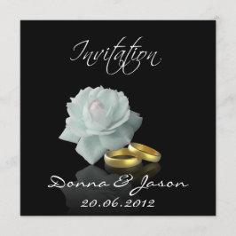 Rosa blanca y anillos dorados - Invitación a la bo