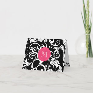 Rosa blanco del monograma de nota del negro floral
