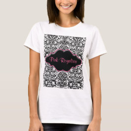 Rosa blanco del negro del damasco de la camiseta