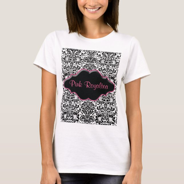 Rosa blanco del negro del damasco de la camiseta (Anverso)