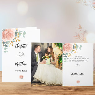 Rosa boda de fotografía floral dorada tarjeta de a
