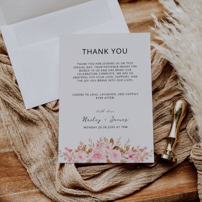 Rosa Boda Gracias Menú Nota De Napkin (Rose Wedding Thank You Napkin Note Menu)