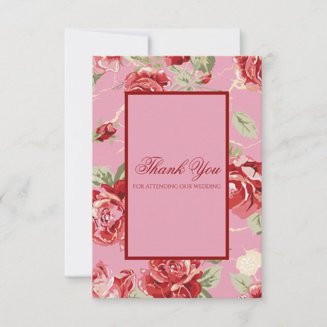 Rosa boda tarjeta de agradecimiento (Anverso)
