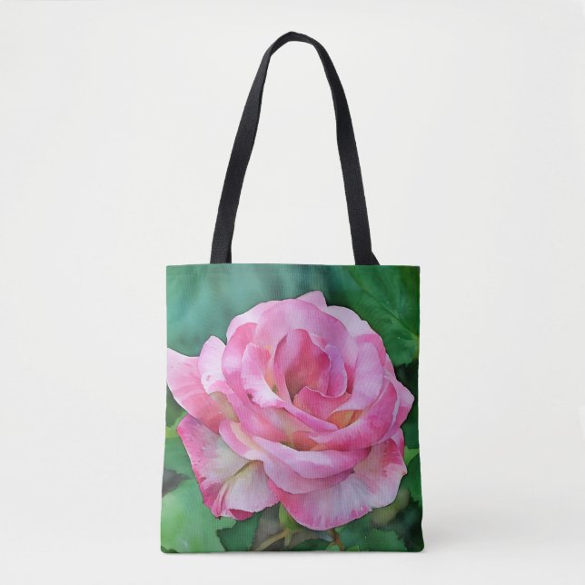 Rosa bonito en una bolsa de arte en el jardín (Anverso)