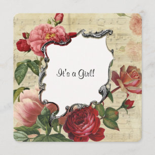 Rosa botánico de época Invitación a Baby Shower