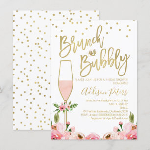 Rosa Brunch Floral Bubbly Bridal Shower Invitación