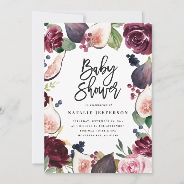 Rosa, burdeos, + higuera acuarela floral y guion (Anverso)