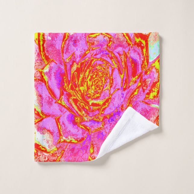 Rosa caliente, rojo y amarillo suculento rosette s (Toallita)