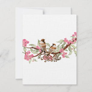 Rosa Caliente y Gris Aves Vintage RSVP Boda