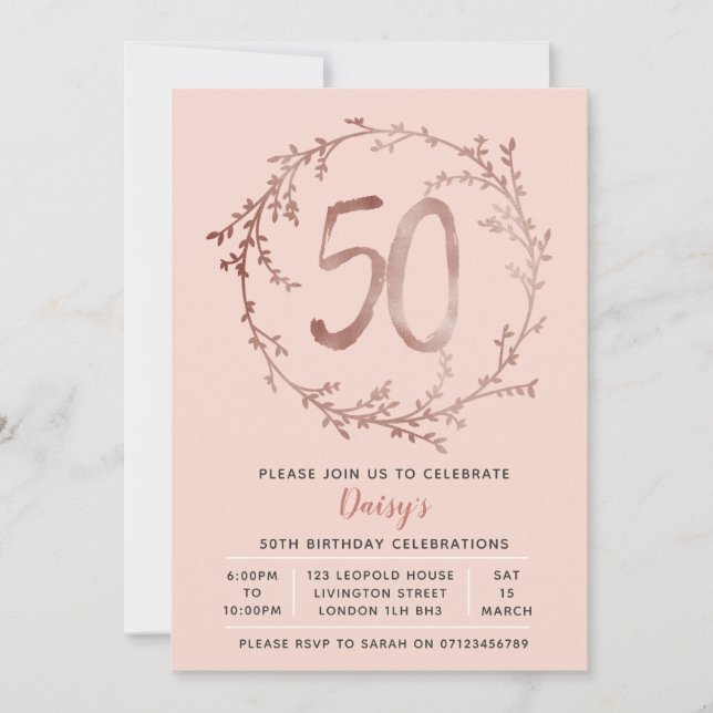 Rosa Chicas de cumpleaños 50 años invitación (Anverso)