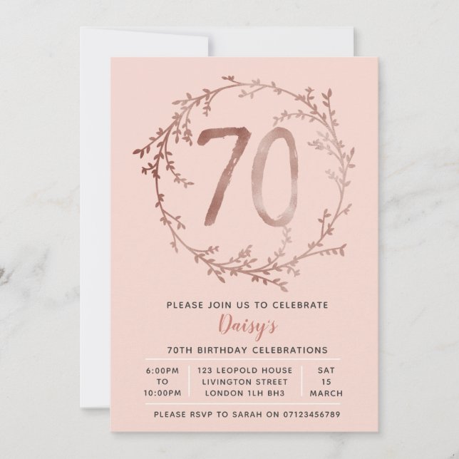 Rosa Chicas de cumpleaños 70 años invitación (Anverso)