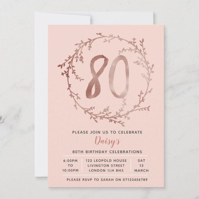 Rosa Chicas de cumpleaños 80ª invitación de cumple (Anverso)