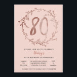 Rosa Chicas de cumpleaños 80 años invitación<br><div class="desc">Faux Relieve metalizado Rosa de oro Chicas de cumpleaños 80 cumpleaños invitación</div>