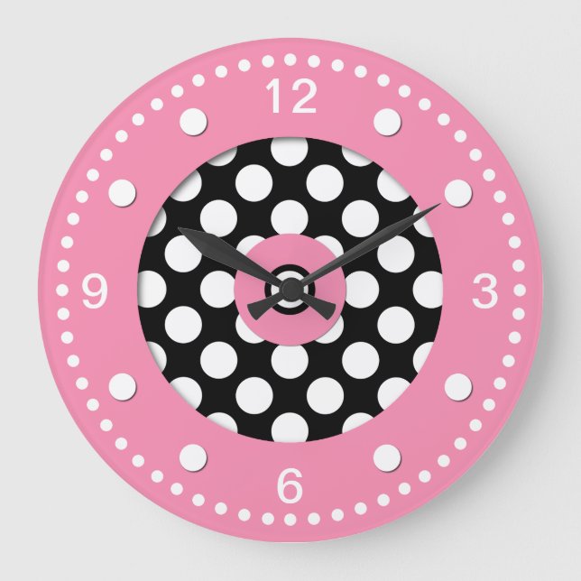 Rosa con el reloj de pared de puntos de polka blan (Anverso)
