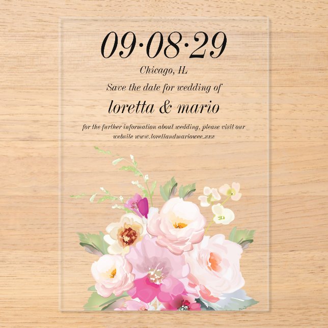 Rosa con polvo floral Guardar la fecha Invitación  (Anverso)