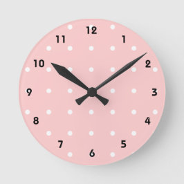 Rosa Con Reloj De Pared De Puntos De Polka Blanco