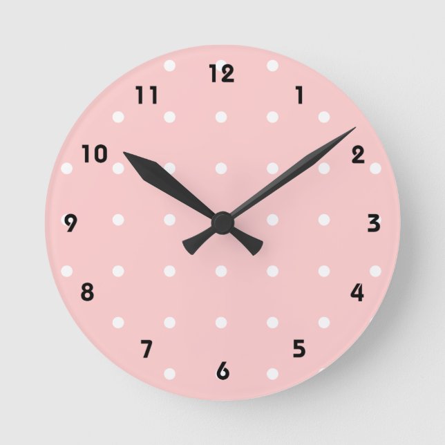 Rosa Con Reloj De Pared De Puntos De Polka Blanco (Anverso)
