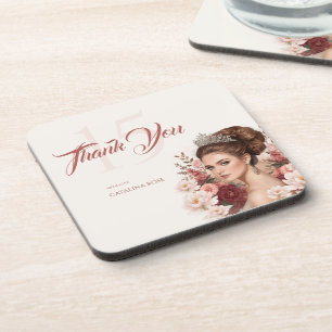 Rosa con Rubor Rosa Elegante Quinceañera Posavasos