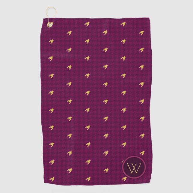 Rosa con toalla de golf Houndstoth con acento dora (Anverso)