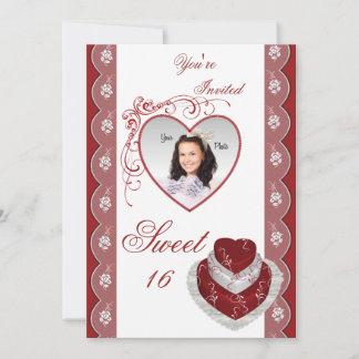 Rosa Corazón dulce 16 Invitaciones de cumpleaños d
