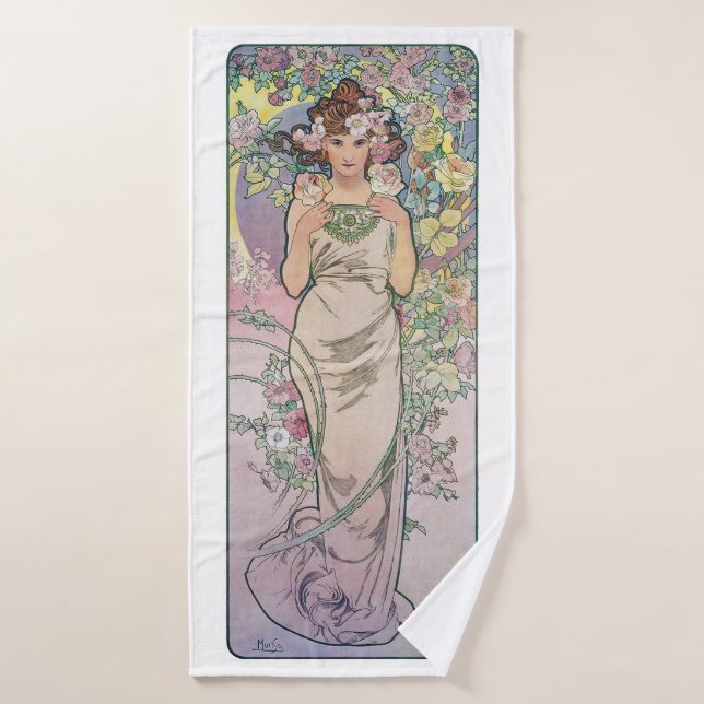 Rosa (Cuatro Flores), Alphonse Mucha (Toalla de baño)